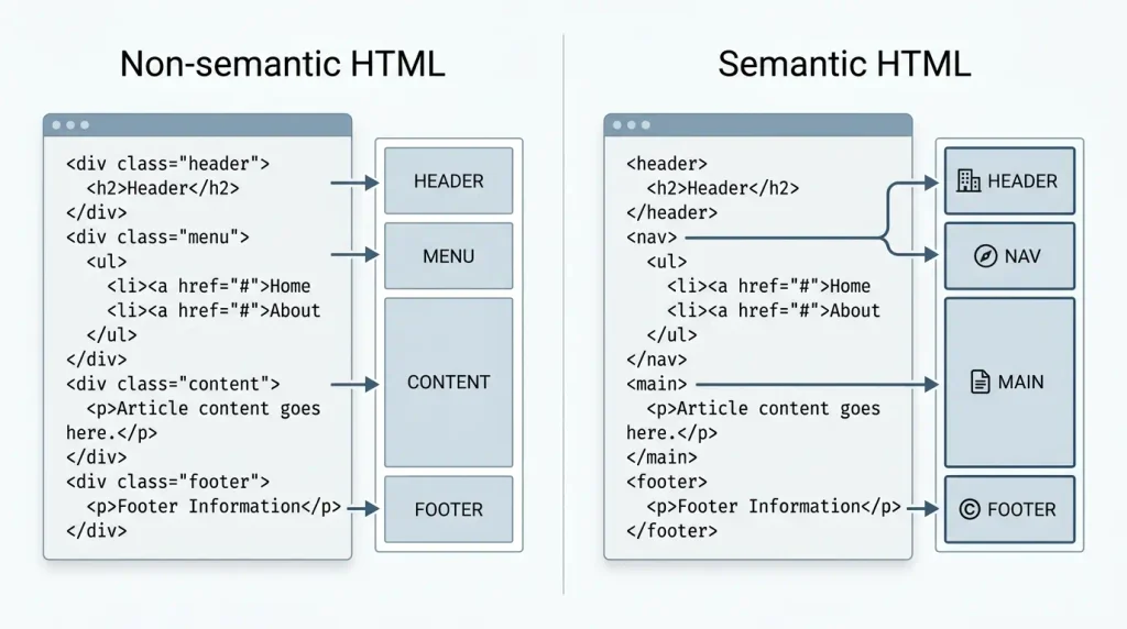 Порівняння несемантичної та семантичної HTML-розмітки