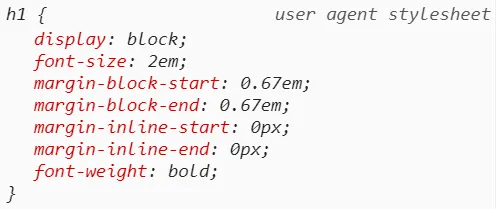Стилі елементів h1 із Chrome User-Agent