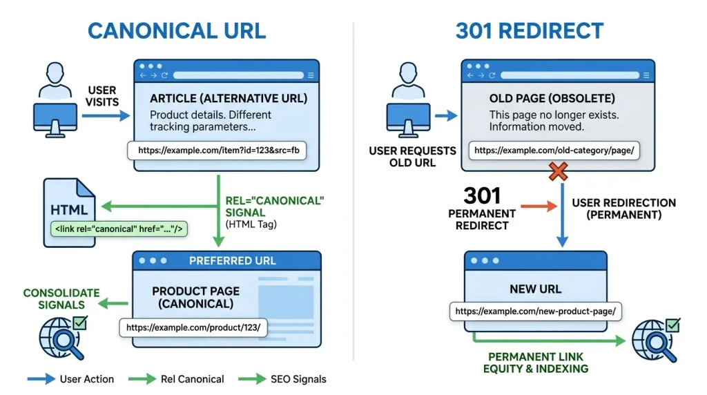 Canonical vs 301 Redirect