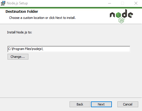 Вибір головного каталогу встановлення Node.js у Windows