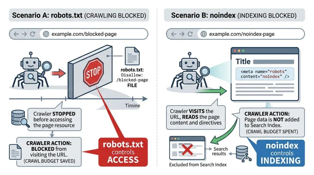 Alt:
Різниця між robots.txt і noindex у WordPress