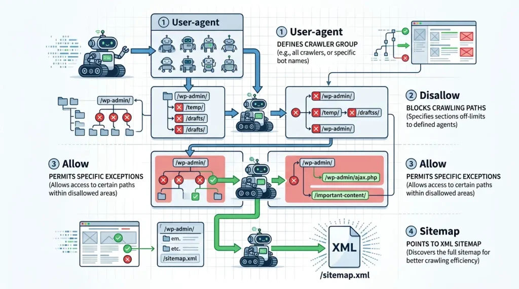 Структура файлу robots.txt: User-agent, Disallow, Allow і Sitemap